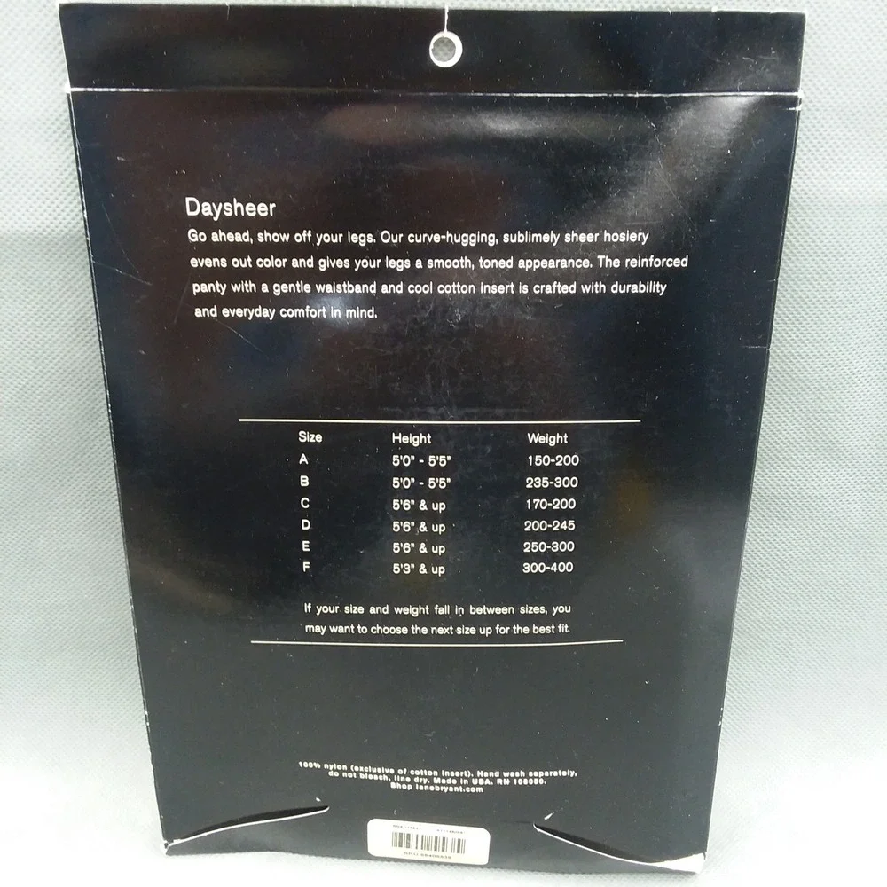 Lane Bryant Daysheer Pantyhose Off Black  Size C‎ USA 100% Nylon NOS